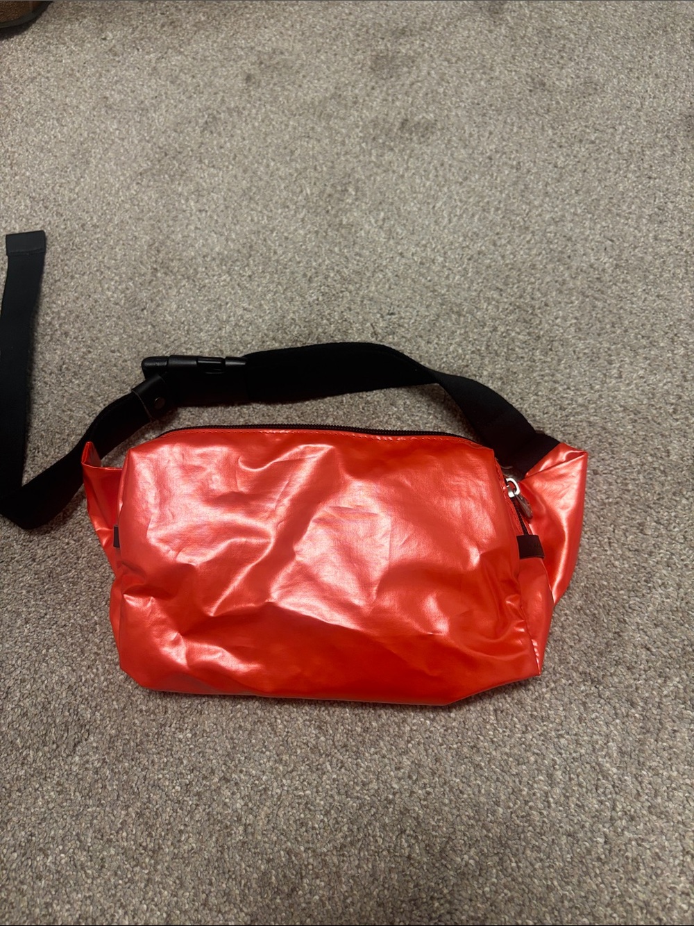 Shiny Red Crossbody Belt Bag with Black Strap